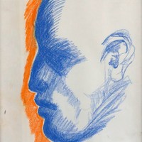 Man in blue tecnica mista su cartoncino, 73 x 58 cm