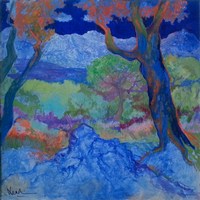 Paesaggio in blu olio su tela, 100 x 100 cm