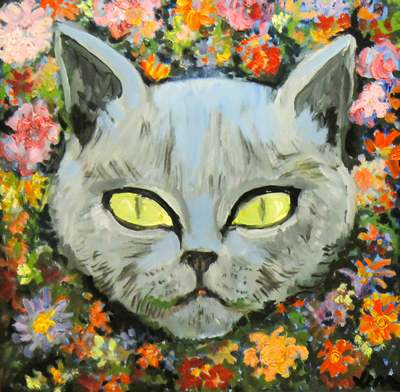 Cat on Flowers